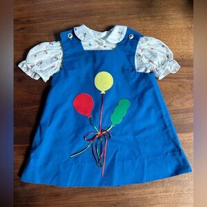 Vintage and Handmade Blue Dress with Balloon Appliqué